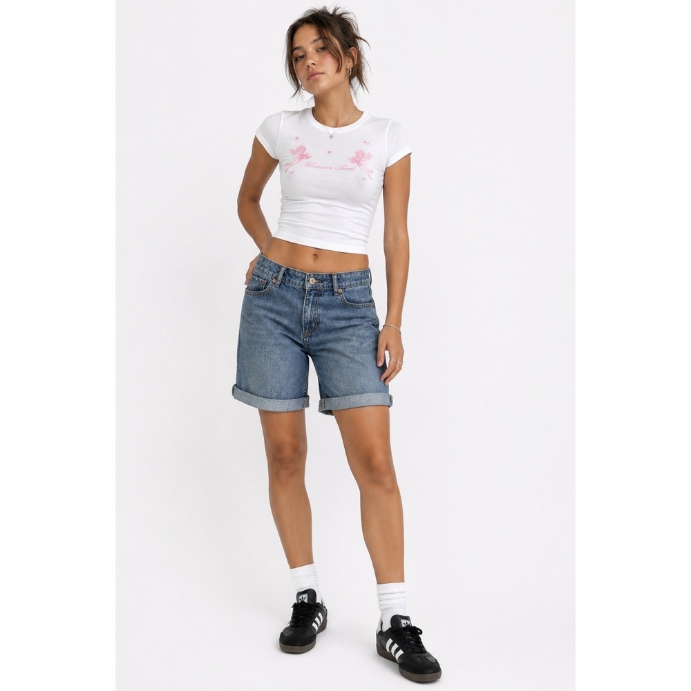 Liz Claiborne Denim Shorts Women 8P‎ Blue Excellent Cuffed Mid Rise Classic